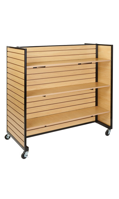 Maple Metal Framed Rolling Slatwall Gondolas with 6 Shelveszoom